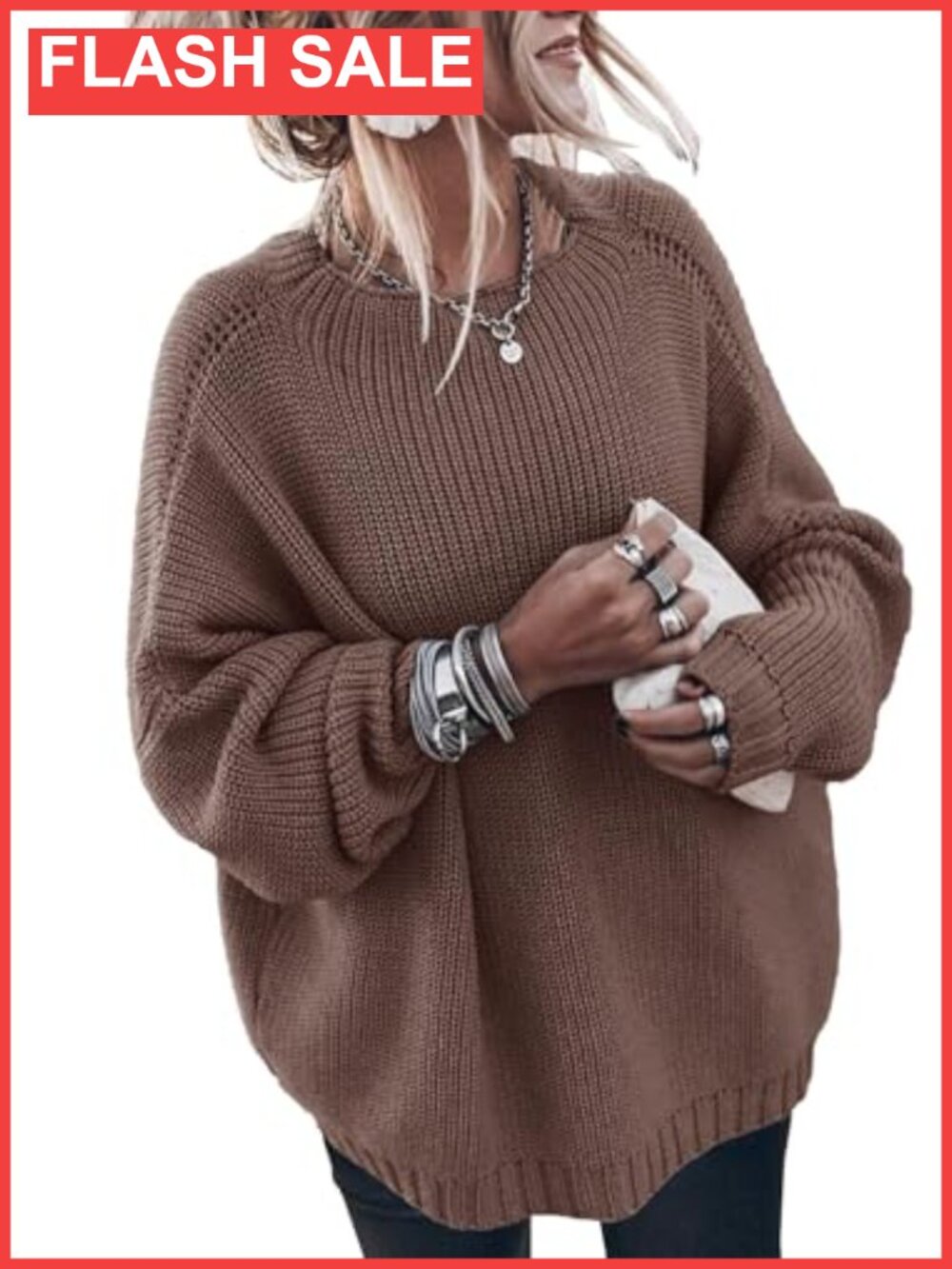 Oversized Chunky Knit Mock Neck Batwing Sweater
